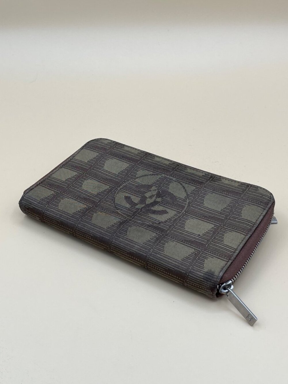 Chanel Brown Canvas & Leather Zip-Around Wallet With Card Slots & Coin Pocket